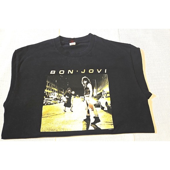 Vtg Bon Jovi T-Shirt Men's L 80s Runaway Rock Band Tee Jon Concert Rare - Picture 13 of 16